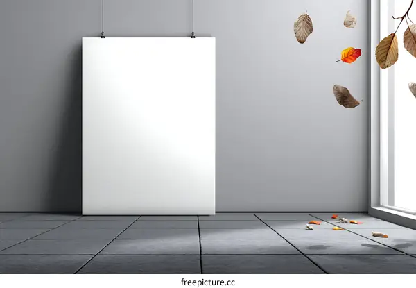 Empty Modern Interior Design Mockup with Falling Leaves