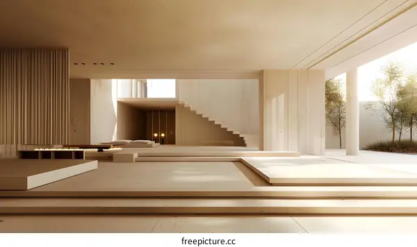 Minimalist Modern House Interior Design With Concrete Walls And Stairs