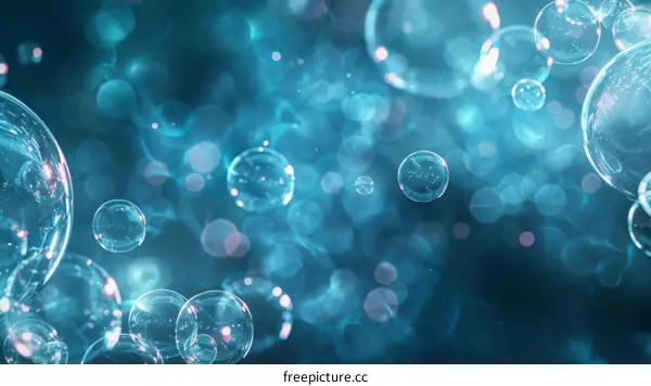 Blue bubbles floating upwards on a blue background