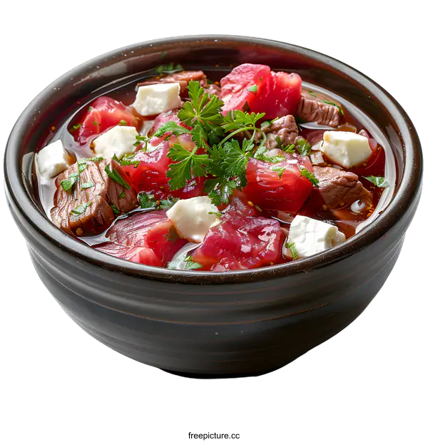 [Transparent Background PNG]borscht soup with beef and vegetables