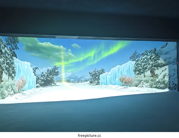 Winter Scene With Aurora Borealis
