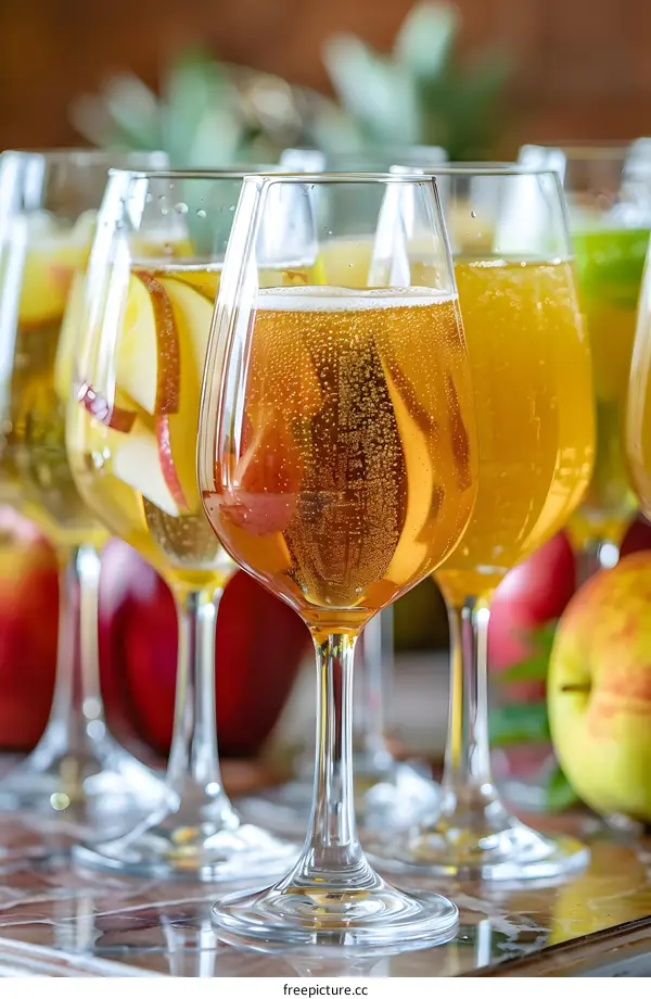 Close Up of Glasses of Sparkling Apple Cider