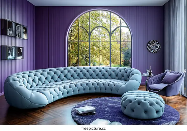Modern Purple Living Room with Curved Sofa