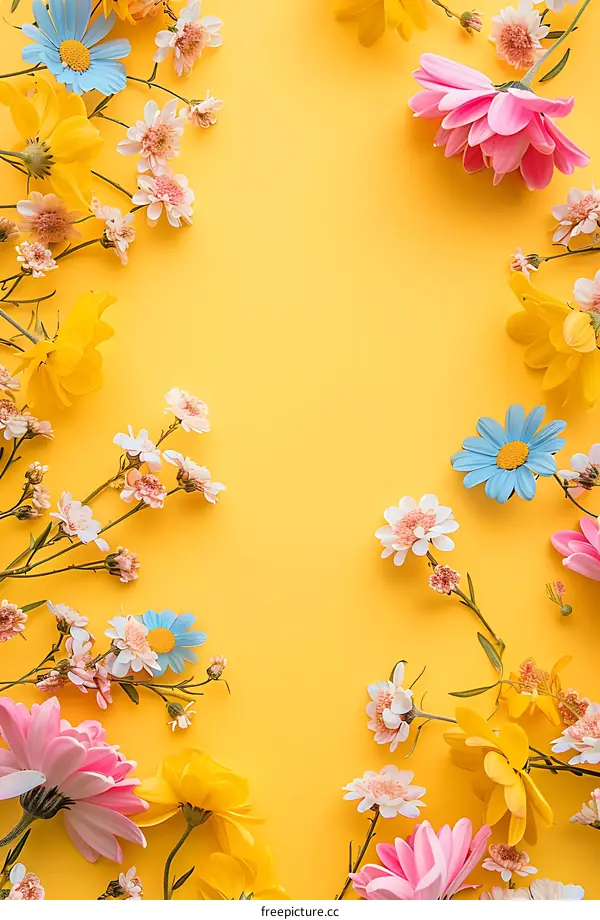 Colorful Flowers on Yellow Background