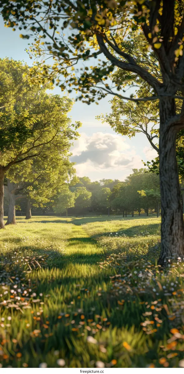 Sunlight Shining Through Serene Forest Landscape