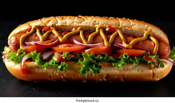 Classic Hot Dog with Mustard, Ketchup, Tomato, Onion & Lettuce