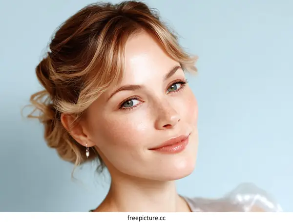 Close-up Portrait of a Caucasian Woman with Elegant Hairstyle