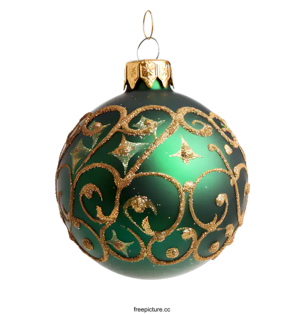 [Transparent Background PNG]Green Christmas Ornament with Gold Glitter