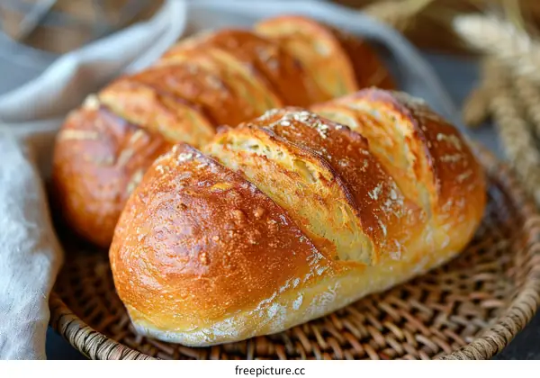 Artisan Loaf of Bread in a Wicker Basket