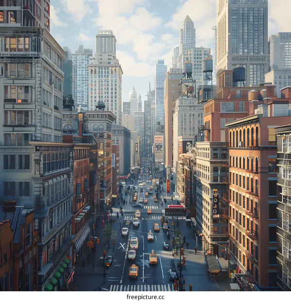 City Street with High-Rise Buildings