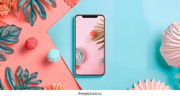 Minimalist Phone with Colorful Background and Plants