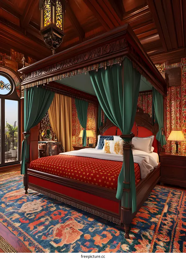 Luxurious Bedroom Interior Design with Four Poster Bed and Ornate Details