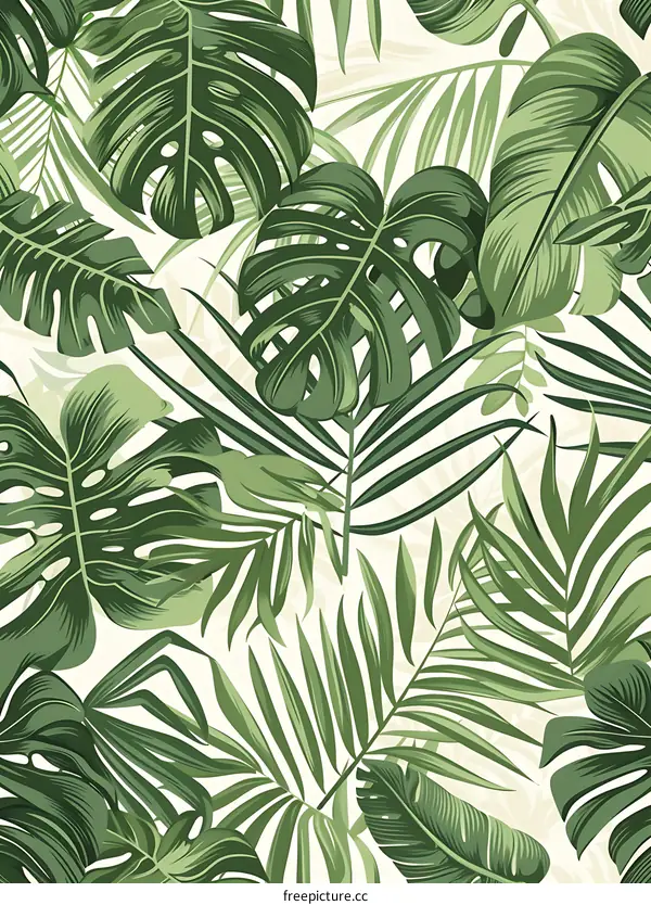 Green Tropical Leaves Seamless Pattern