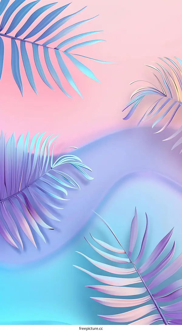 Pastel Blue and Pink Palm Leaf Minimalist Background