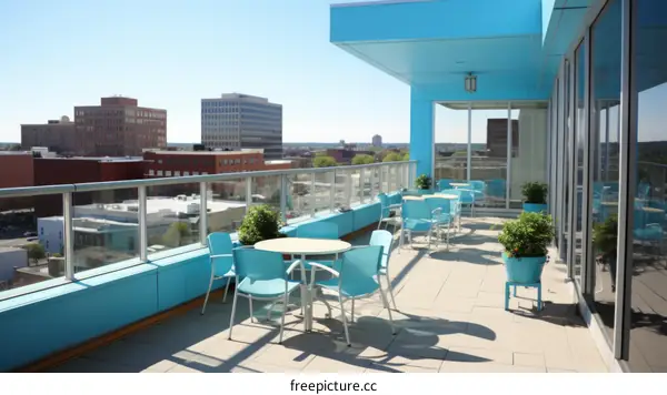 Modern Blue Rooftop Terrace with City View
