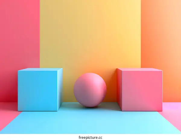 3D rendering of geometric shapes with a pink sphere in the center