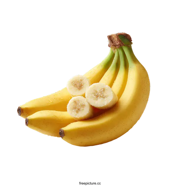 [Transparent Background PNG]Fresh Bananas with Slices on White Background