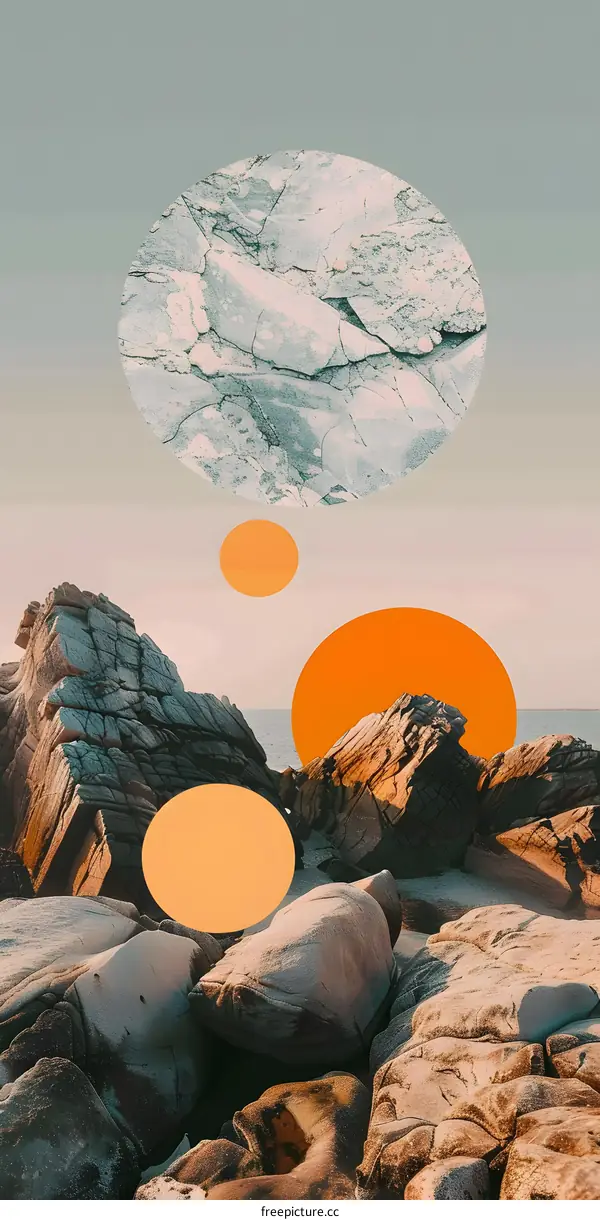 Abstract Collage Art With Rocks And Circles