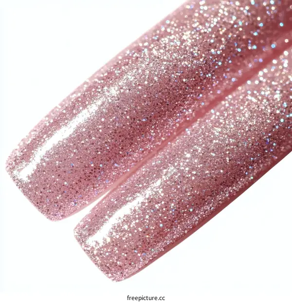 Closeup of Rose Gold Glitter Nail Polish