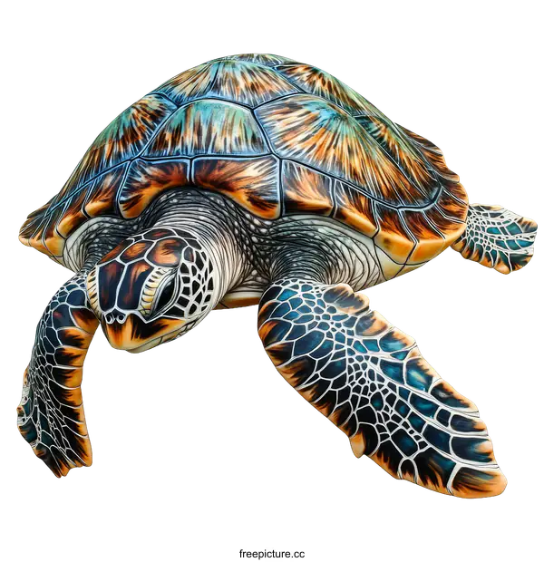 [Transparent Background PNG]Colorful Painted Sea Turtle Illustration