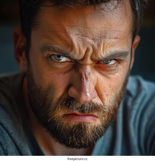 Close Up Portrait of a Man with Angry Expression
