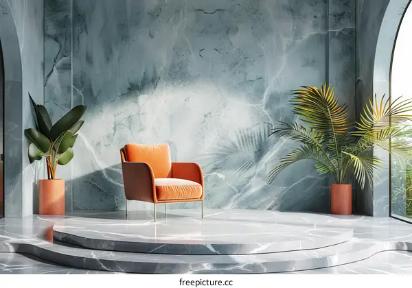 Armchair in a Modern Interior with Lush Green Plants