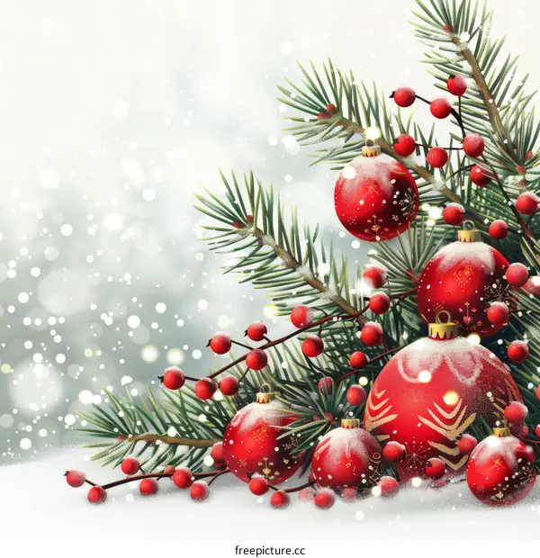 Christmas Decoration with Snowflakes Berries and Balls in Red and Green