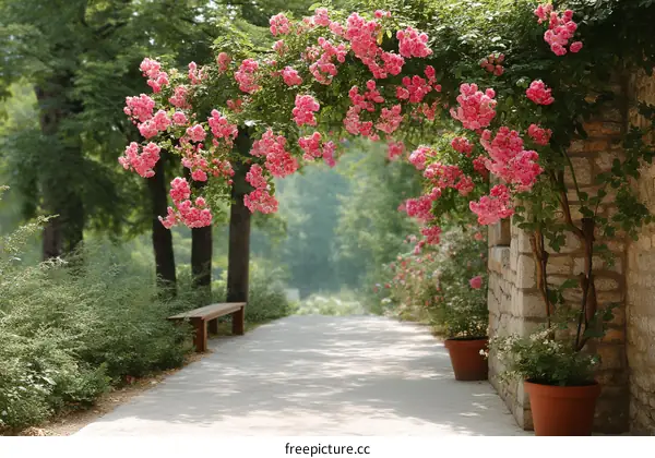 A Peaceful Rose Garden Pathway