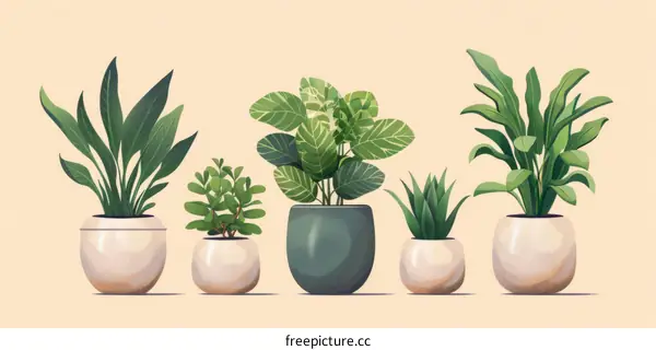 A variety of indoor plants in pots