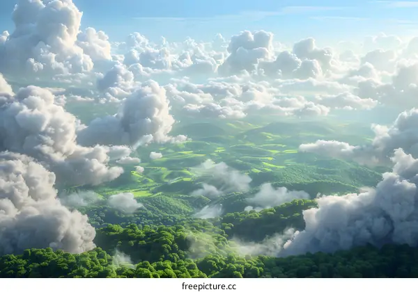 Green rolling hills from above