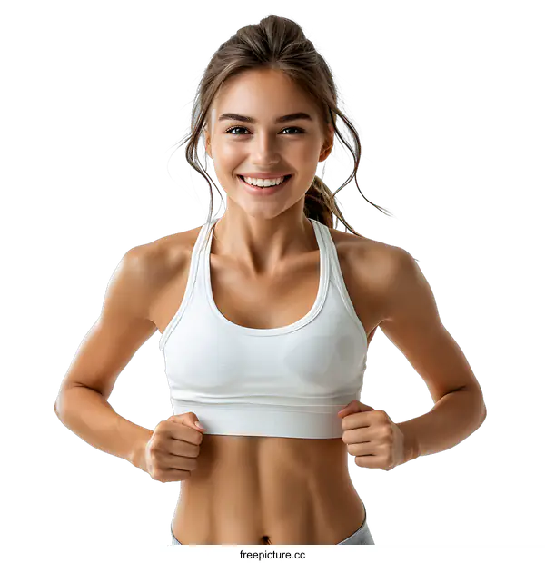 [Transparent Background PNG]Smiling Young Woman in Sports Bra