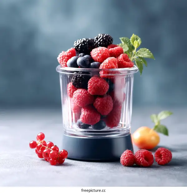 Assortment of Fresh Berries in a Blender Jar
