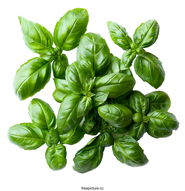 [Transparent Background PNG]Fresh green basil leaves on white background