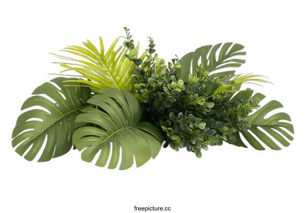 [Transparent Background PNG]Green Tropical Leaves  White Background  Arrangement