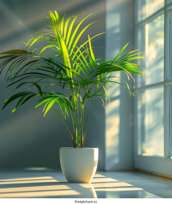 Indoor Potted Areca Palm In Sunlight