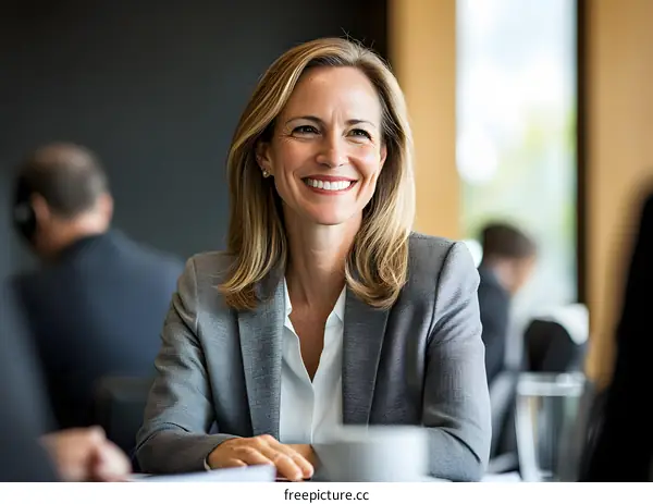 Smiling Businesswoman Sitting at a Meeting