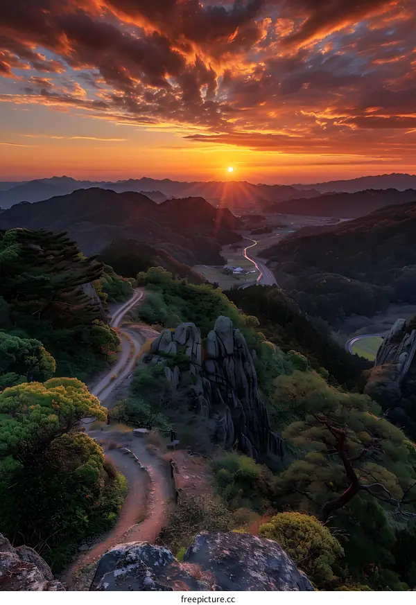 Golden Sunset over Mountain Valley Road
