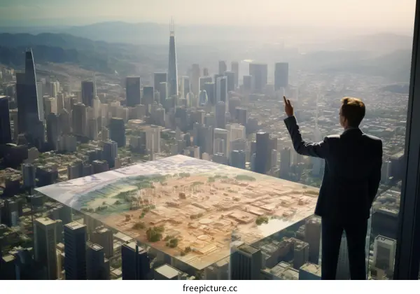 Businessman Studying City Model Plan