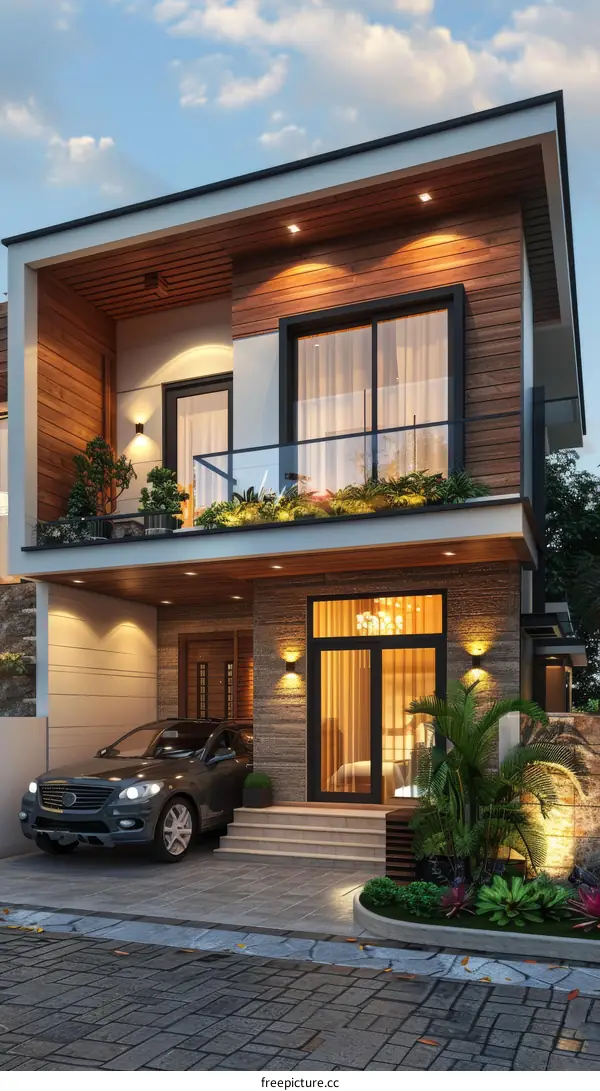 Modern House Exterior Design with Car Park