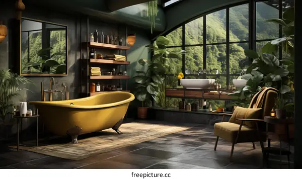 Bathroom with a Forest View