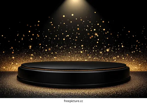 Black Podium with Golden Glitter Background