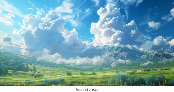 Snowy Peaks Reflected in a Vibrant Green Valley