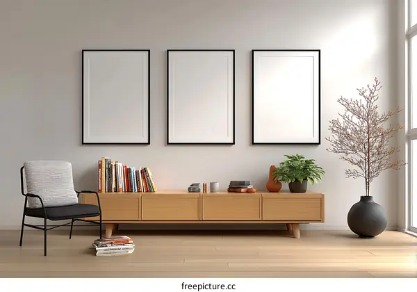 Modern Minimalist Living Room Mockup with Empty Frames