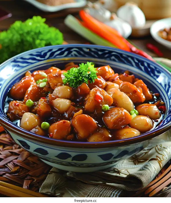 food photography of chicken with garlic in a bowl