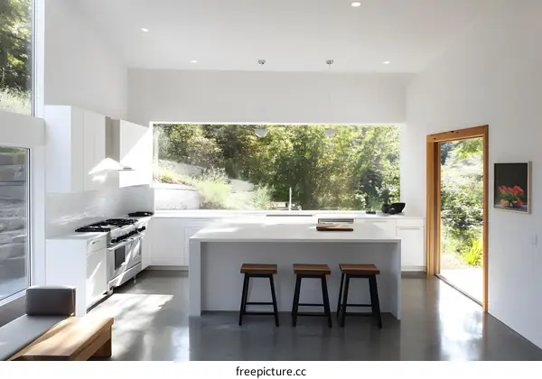 Modern Kitchen with Large Windows and Views of Nature