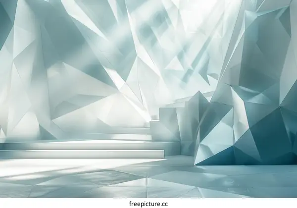 Futuristic 3D Rendering of Empty Room with Geometric Shapes in Bright Light