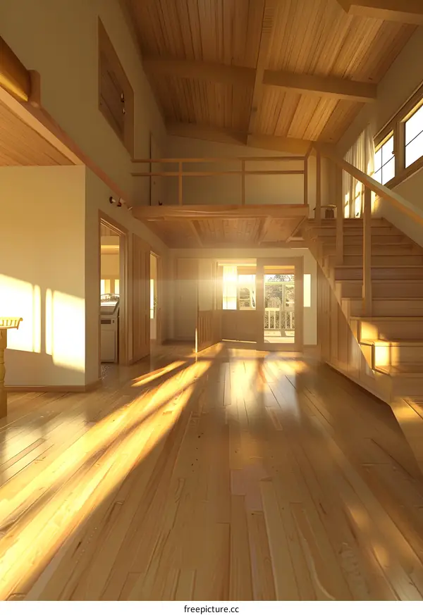 Sunlight streaming through the window of a wooden house