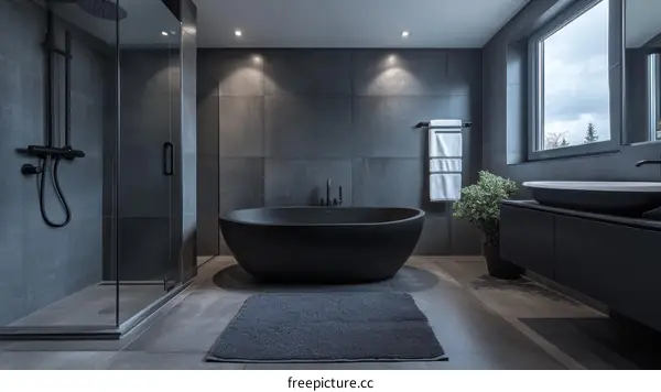 Modern Dark Gray Bathroom with Bathtub and Shower