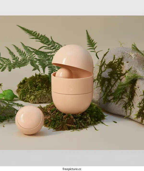 Pink Capsule Shaped Storage Container with Green Moss