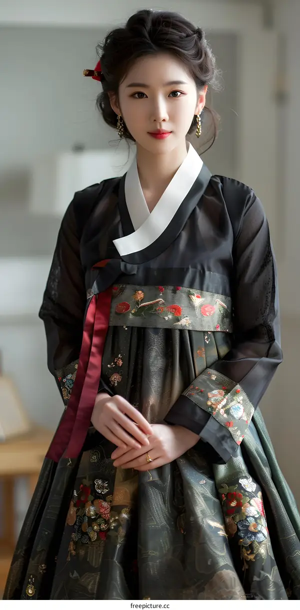 Portrait of a young Korean woman in Hanbok
